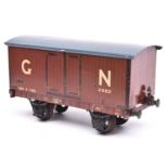A Gauge One Marklin GNR 8-ton Freight Van, 2882. With brown wood-effect litho printed sides and