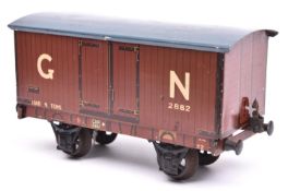 A Gauge One Marklin GNR 8-ton Freight Van, 2882. With brown wood-effect litho printed sides and