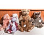 6 Teddy Bears. By Hibearnation, in brown, no name. Auntie Bears, Bon Bon in pink L.E. 1/4. Charnwood