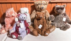 6 Teddy Bears. By Hibearnation, in brown, no name. Auntie Bears, Bon Bon in pink L.E. 1/4. Charnwood