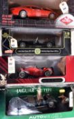 4 1:18 scale Cars. Auto Art Jaguar C-Type in British Racing Green. Anson 1973 Caterham Super Seven