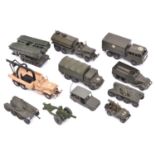 10 French Dinky Military Vehicles etc. US Army Jeep with mounted gun and driver. 13T AMX with two