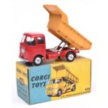 Corgi Toys E.R.F. 64G Earth Dumper (458). Cab and chassis in red with yellow rear tipping body, late