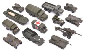 10 French Dinky Military Vehicles etc. A larger scale DUKW, Mercedes Unimog, 2x Berliet Gazelle,