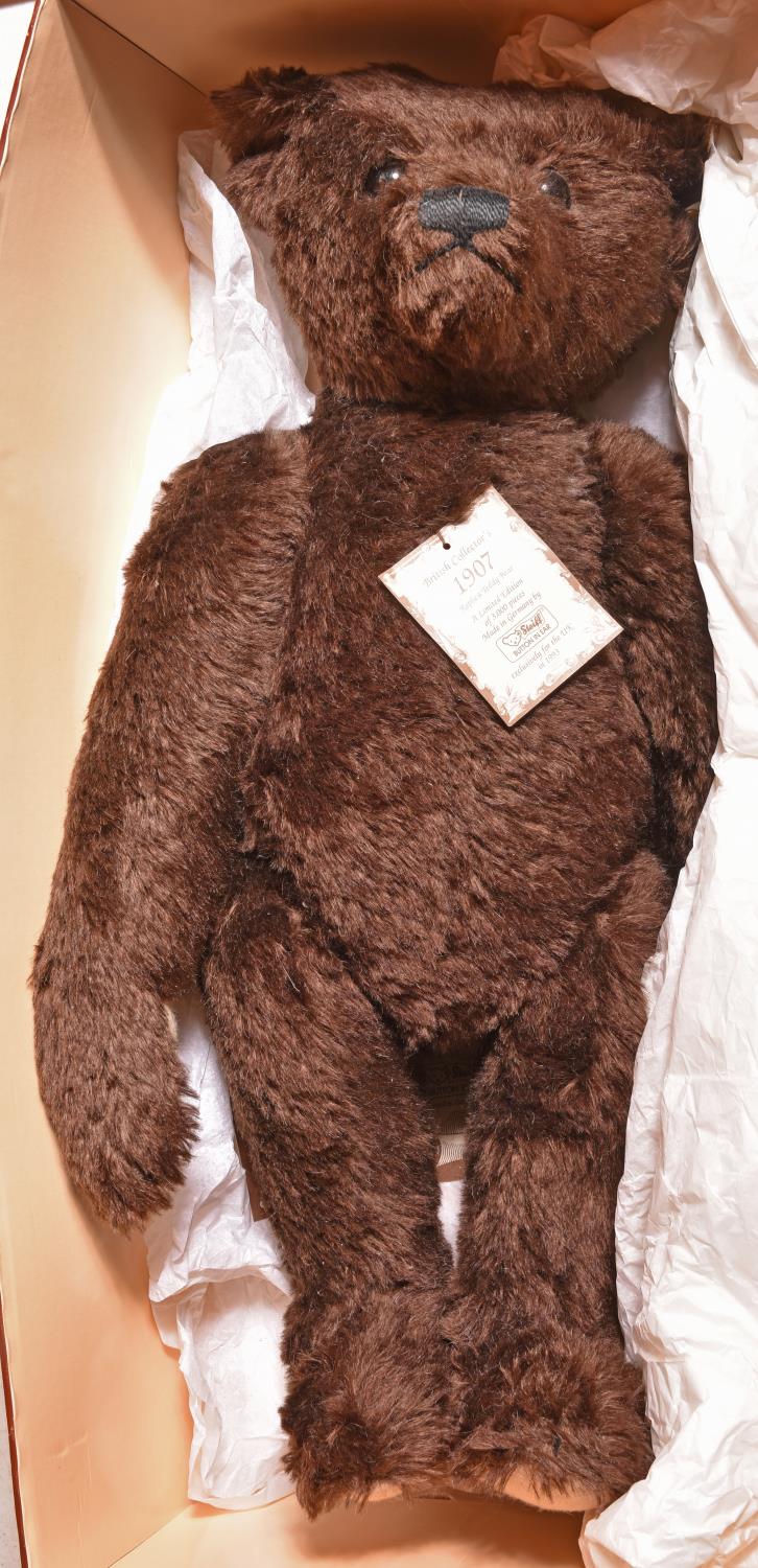 A Steiff British Collector's 1907 Replica Teddy Bear, Dark Brown. Limited Edition of 3000 pieces.
