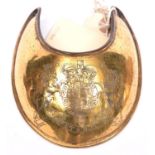 A George III officer’s gilt gorget engraved with the pre 1801Royal Arms. Good Condition (gilt