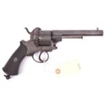 A Belgian 6 shot 12mm double action pinfire revolver, c 1865, octagonal barrel 140mm (5½”), the