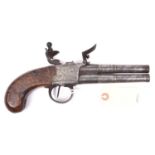 A Continental 50 bore double barrelled over and under flintlock boxlock pistol, c1780, 10"