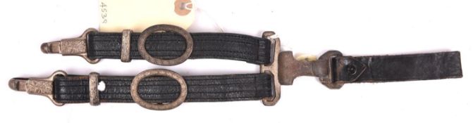 A set of Third Reich black leather hanging straps for 2nd pattern RLB Leader’s dagger, all metal