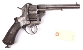 A French 10 shot 12mm Lefaucheux Model 1856 double action pinfire revolver, number 484 round