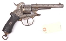 A Belgian 6 shot 9mm Chamelot & Delvigne double action pinfire revolver, c 1865, number 6781,