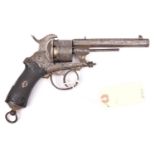 A Belgian 6 shot 9mm Chamelot & Delvigne double action pinfire revolver, c 1865, number 6781,