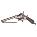 A Spanish 6 shot 12mm Alberdi double action pinfire revolver with folding bayonet, c 1865, round