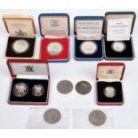 EIIR silver proof coin issues: £2 1995 WWII commemorative; £1 1983; Crowns (3): 1977 silver jubilee;