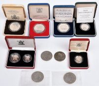 EIIR silver proof coin issues: £2 1995 WWII commemorative; £1 1983; Crowns (3): 1977 silver jubilee;