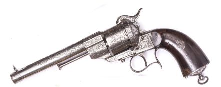 A French 6 shot 12mm Lefaucheux Model 1860 single action pinfire revolver, number 11835, round