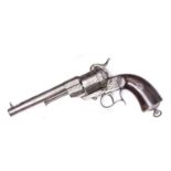 A French 6 shot 12mm Lefaucheux Model 1860 single action pinfire revolver, number 11835, round