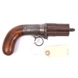 A good rare French 6 barrelled 9mm Casimir Lefaucheux Model 1851 self cocking ring trigger