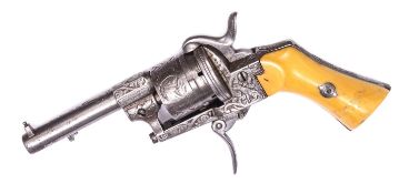 A Belgian 6 shot 7mm Lefaucheux double action pinfire revolver, c 1865, number 228357, round