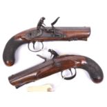 A pair of 18 bore flintlock travelling pistols by H. Nock, c 1800, 9½” overall, octagonal twist
