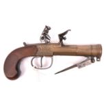 A brass barrelled and brass framed flintlock boxlock blunderbuss pistol with spring bayonet, c 1820,