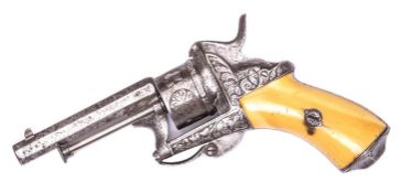 A Belgian 6 shot 7mm Chamelot & Delvigne double action pinfire revolver, c 1865, number 13878,