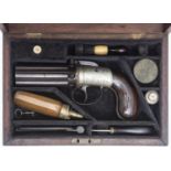 A 6 shot 60 bore self cocking bar hammer percussion pepperbox revolver, by Wilkinson, 8" overall,