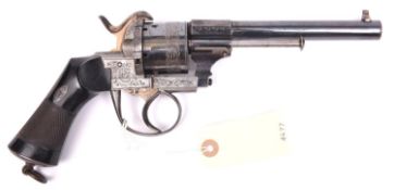 A good German 6 shot 12mm double action pinfire revolver, c 1865, round barrel with octagonal breech