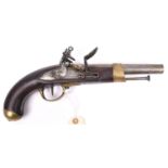 A French 14 bore Model An9 flintlock holster pistol, 14" overall, barrel 8", the breech dated “