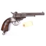 A French 6 shot 12mm St Etienne 1858 Naval pattern single action pinfire revolver, no visible