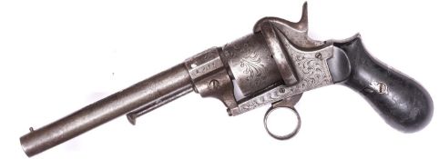 An Italian 6 shot 9mm double action pinfire revolver, c 1865, number 2959 (? indistinct), round