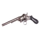 An Italian 6 shot 9mm double action pinfire revolver, c 1865, number 2959 (? indistinct), round