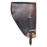 A scarce post WWII Belgian flap top leather holster for the Browning Model 1935 Hi-Power automatic