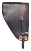 A scarce post WWII Belgian flap top leather holster for the Browning Model 1935 Hi-Power automatic