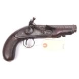A 14 bore flintlock travelling pistol, c 1800, 9" overall, octagonal twist barrel 4¾”, with flat