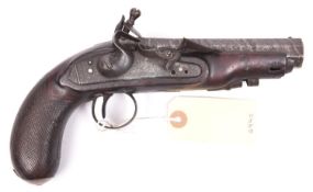 A 14 bore flintlock travelling pistol, c 1800, 9" overall, octagonal twist barrel 4¾”, with flat
