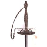 A cut steel hilted court sword, blade 30", stained and with light pitting, cut steel hilt and