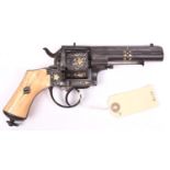 A French 6 shot 12mm Lefaucheux closed frame double action pinfire revolver, c 1865, number