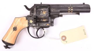 A French 6 shot 12mm Lefaucheux closed frame double action pinfire revolver, c 1865, number
