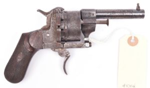 A Spanish 10 shot 7mm Lefaucheux type double action pinfire revolver by Orbea Hermanos, c 1863,