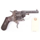 A Spanish 10 shot 7mm Lefaucheux type double action pinfire revolver by Orbea Hermanos, c 1863,