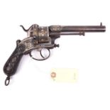 A good Spanish 6 shot 12mm double action pinfire revolver, c 1865, round barrel with octagonal