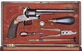 A most unusual French 6 shot 9mm Lefaucheux single action breech loading percussion revolver, to