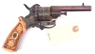 A Belgian 6 shot 7mm double action pinfire revolver, c 1865, octagonal barrel 85mm (3-3/8”),