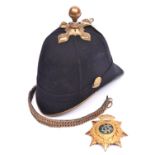 An officer’s blue cloth home service helmet, with ball top; together with a gilt HP of the Army