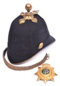 An officer’s blue cloth home service helmet, with ball top; together with a gilt HP of the Army