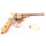 A good Belgian 6 shot 12mm Lefaucheux gold plated double action pinfire revolver c 1865, number