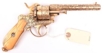 A good Belgian 6 shot 12mm Lefaucheux gold plated double action pinfire revolver c 1865, number