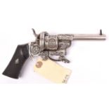 An attractive Belgian 6 shot 7mm double action pinfire revolver, c 1870, round barrel 90mm (3½”),