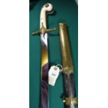 A 19th century mameluke hilted sword, plain , curved, flat blade 33", brass crossguard with bud